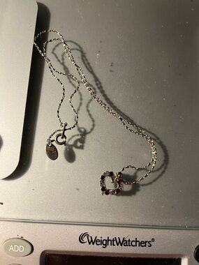 Silver heart Pendant Necklace with Red Gemstones 1519